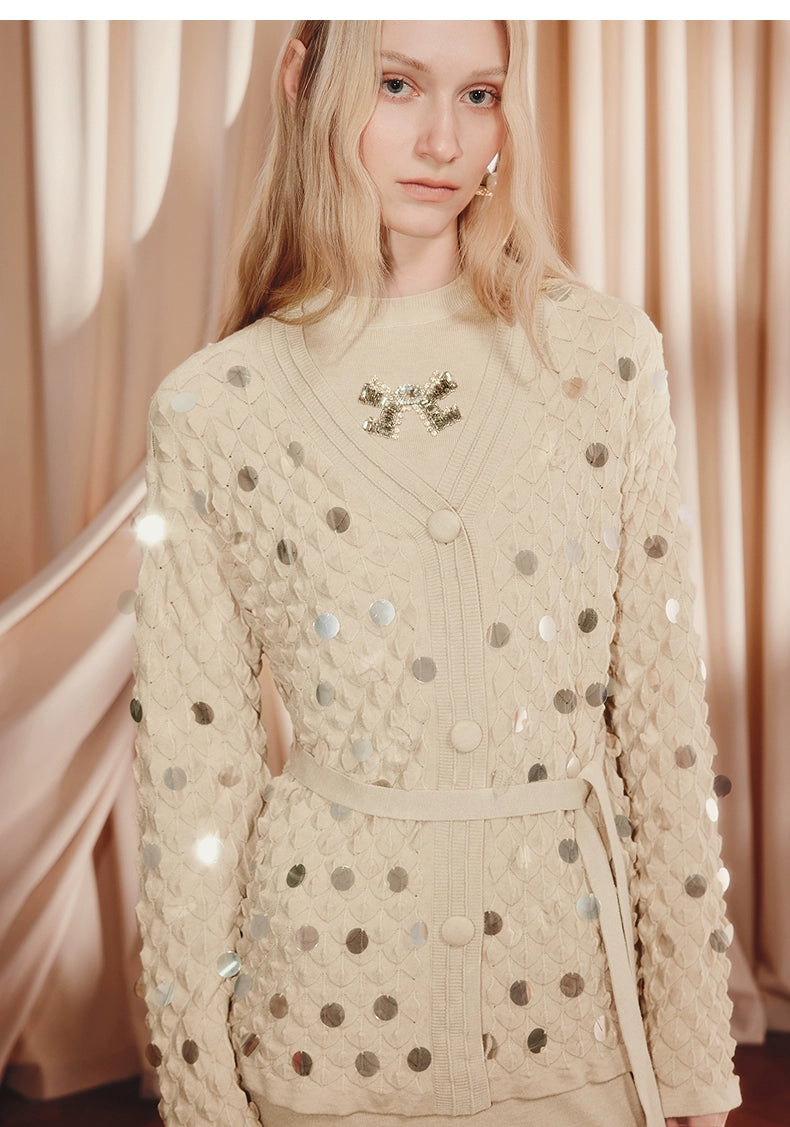 Wool Cardigan Sequins Loose Knitted Coat