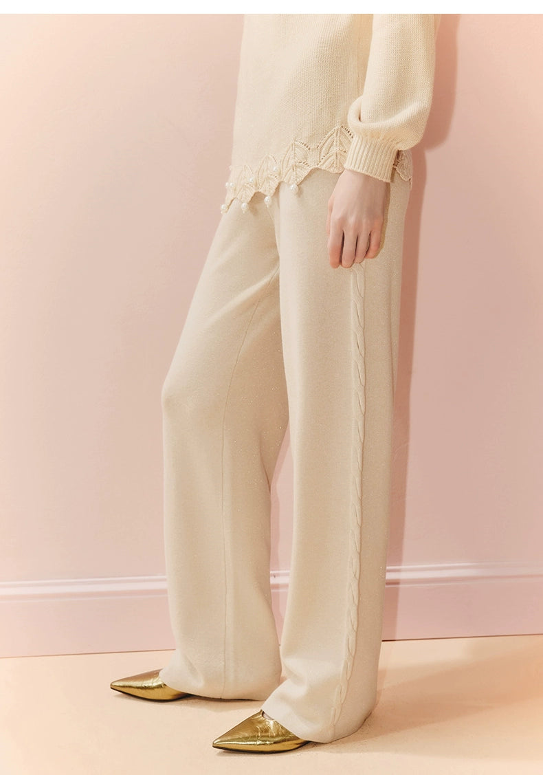 Wool Wide Leg Knitted Trousers