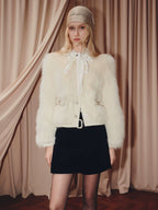 Fox Fur Round Neck Button Front Jacket Coat