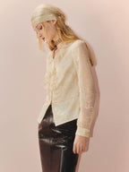 Lace Chiffon V Neck Long Sleeve Top