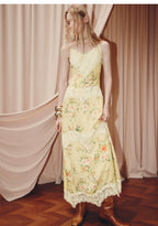 Floral Print Lace V Neck Sleeveless Maxi Dress