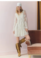 Lace Ruffled Long Sleeve Mini Dress