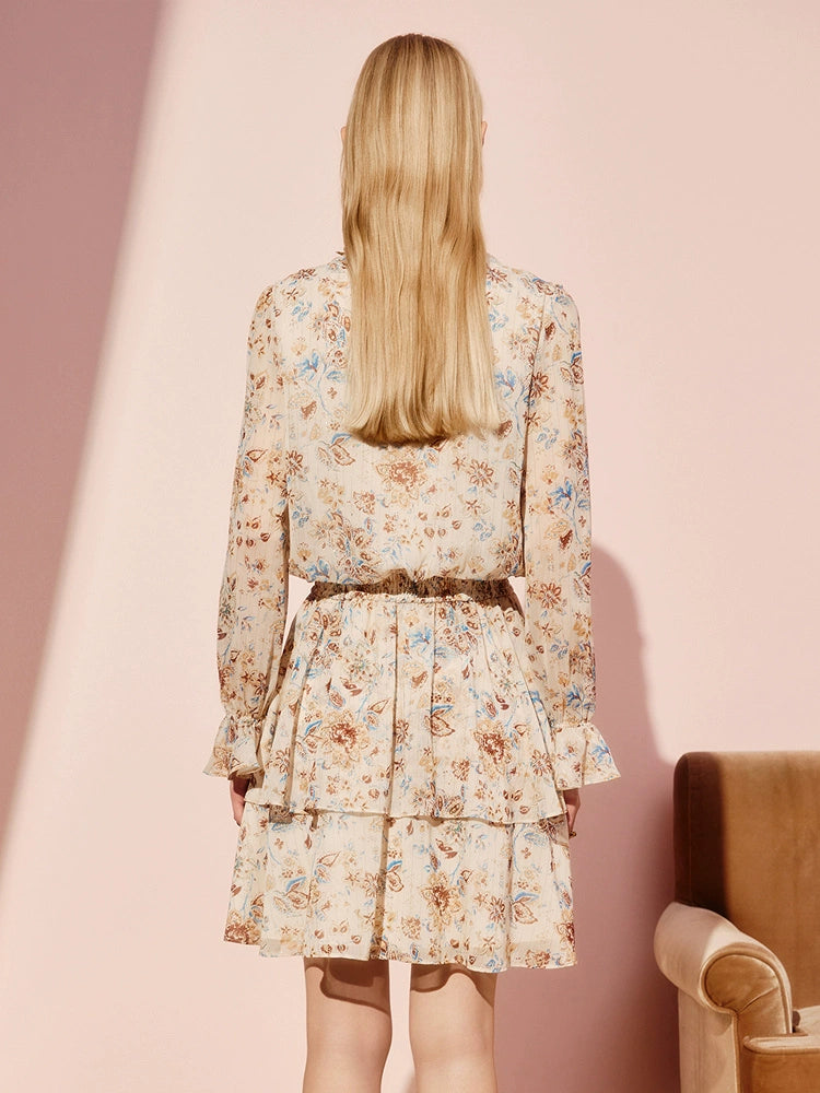 Boho Print Floral Long Sleeve Mini Dress