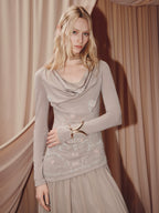 Khaki Crew Collar A Line Long Sleeve Dress