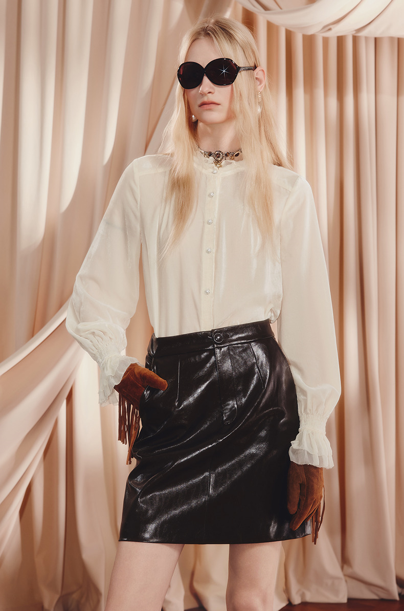 Velvet Long Flare Sleeve Blouse