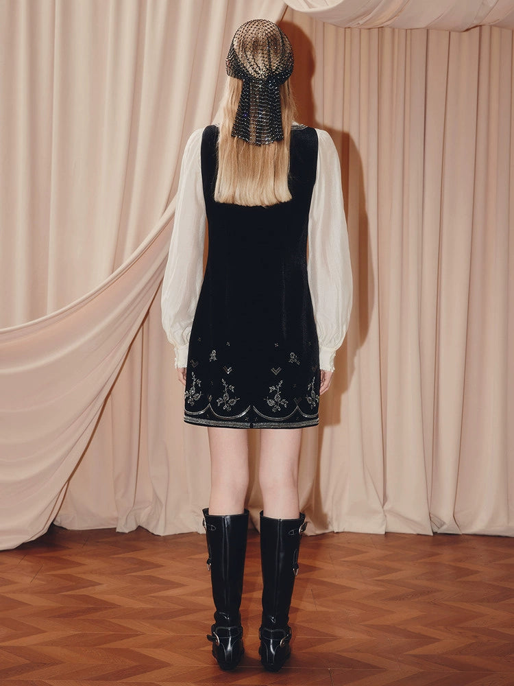 Square Neck Sleeveless Velvet Mini Dress