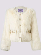Fox Fur Round Neck Button Front Jacket Coat