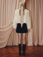 Fox Fur Round Neck Button Front Jacket Coat