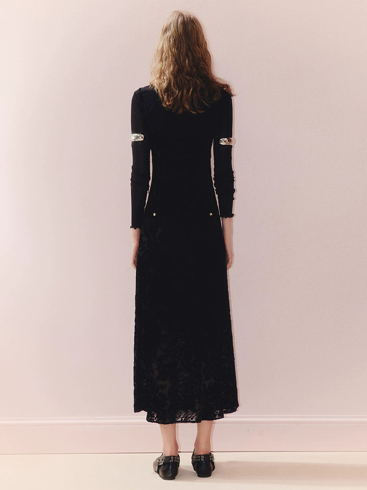 Elegant Velvet Slim Ftting X Shape Lace Dress