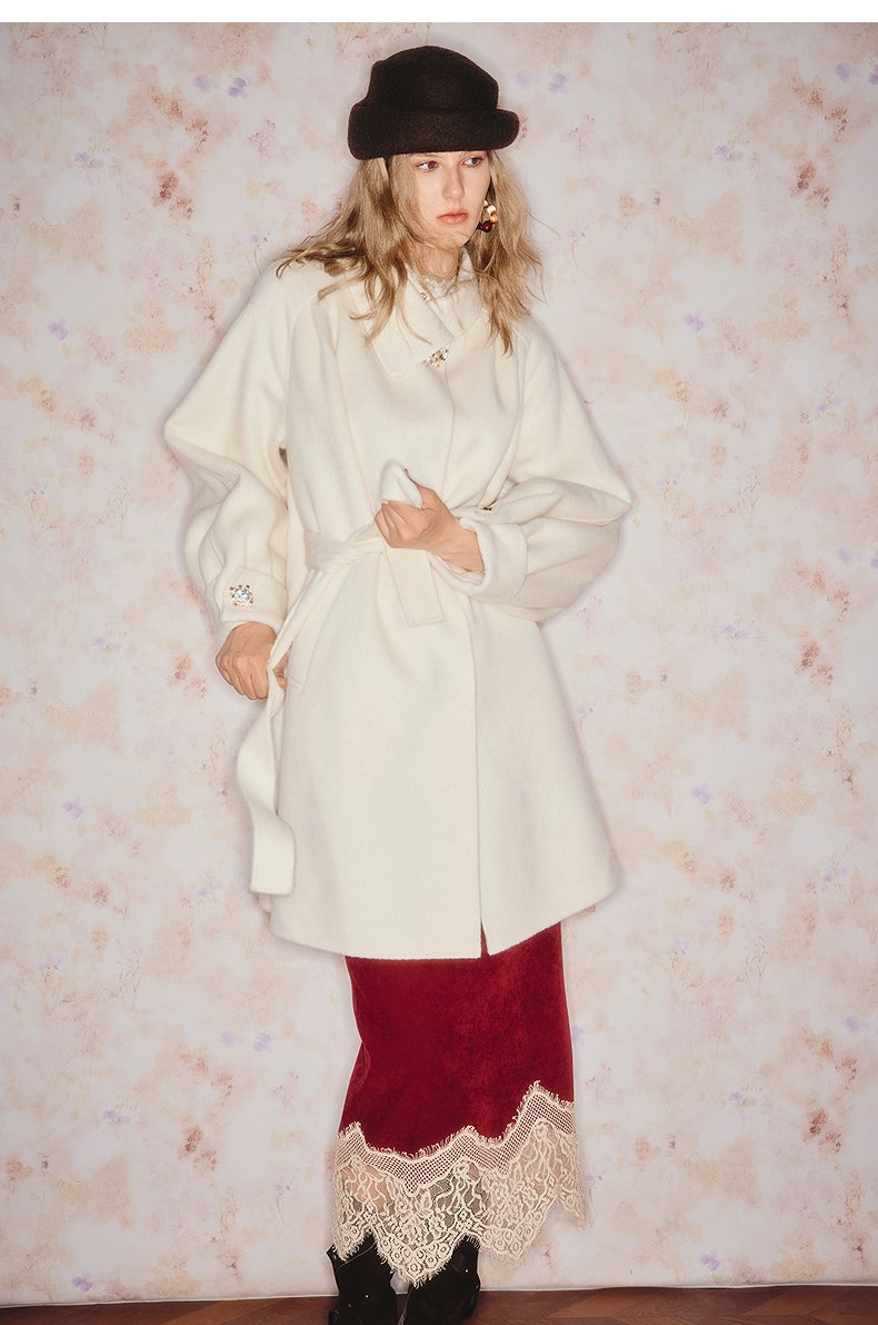 Red Lace Velvet H Shape Long Skirt