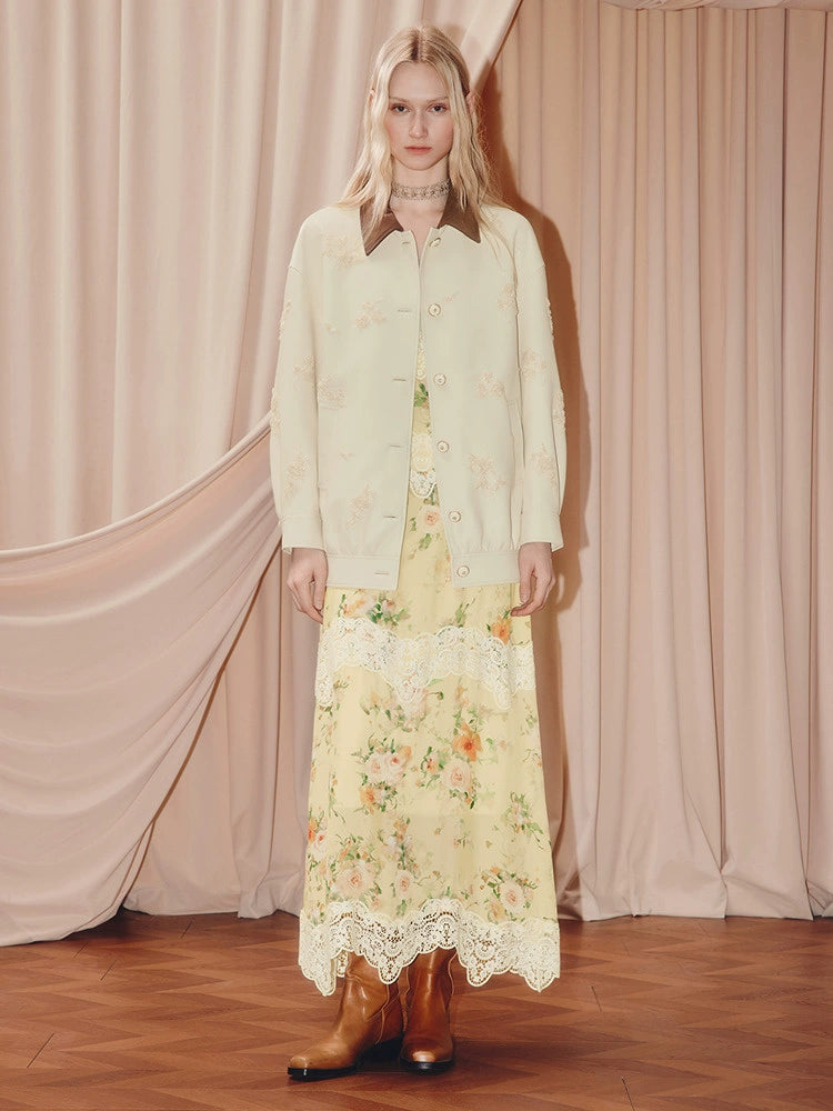 Floral Print Lace V Neck Sleeveless Maxi Dress