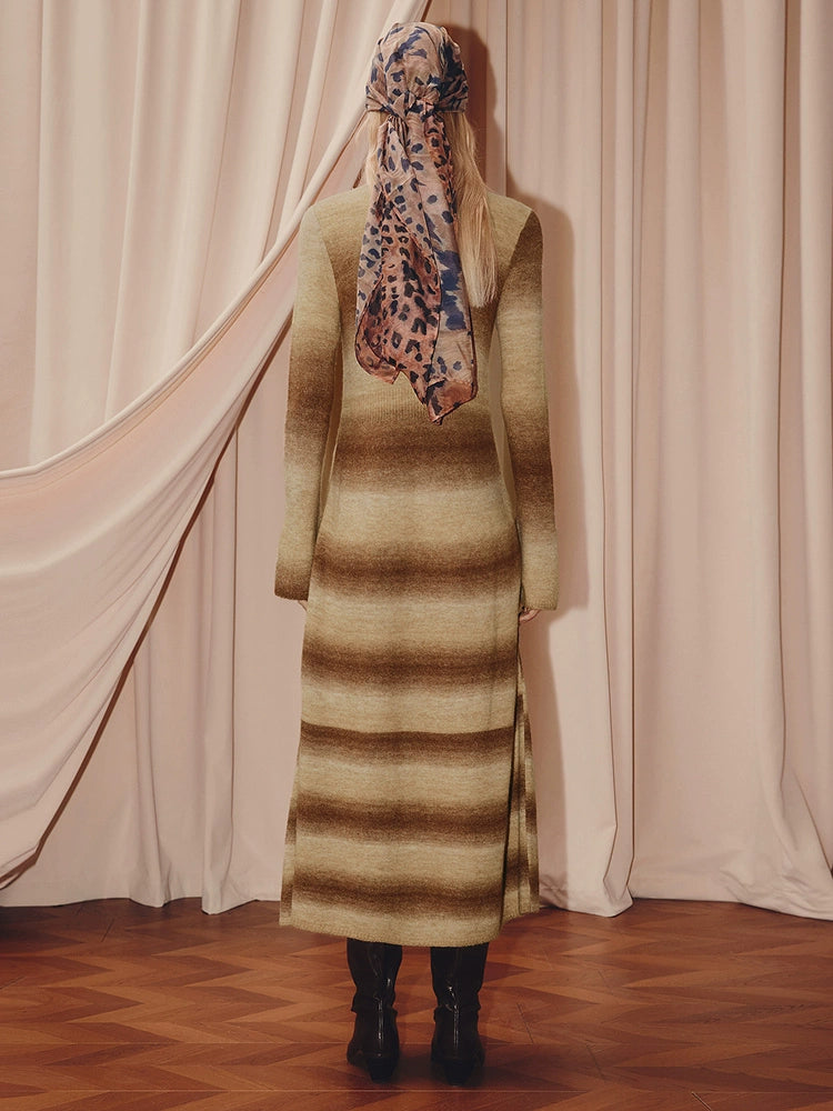 Gradient Striped Knitted Sweater Dress