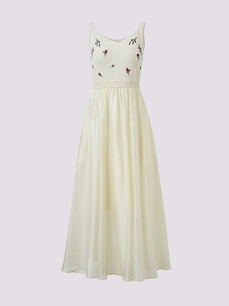Flower Satin Sleeveless Midi Dress