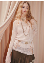 Hollow Lace Embroidered Knitted Sweater