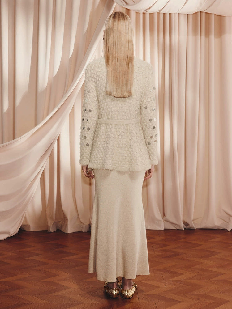 Wool Cardigan Sequins Loose Knitted Coat