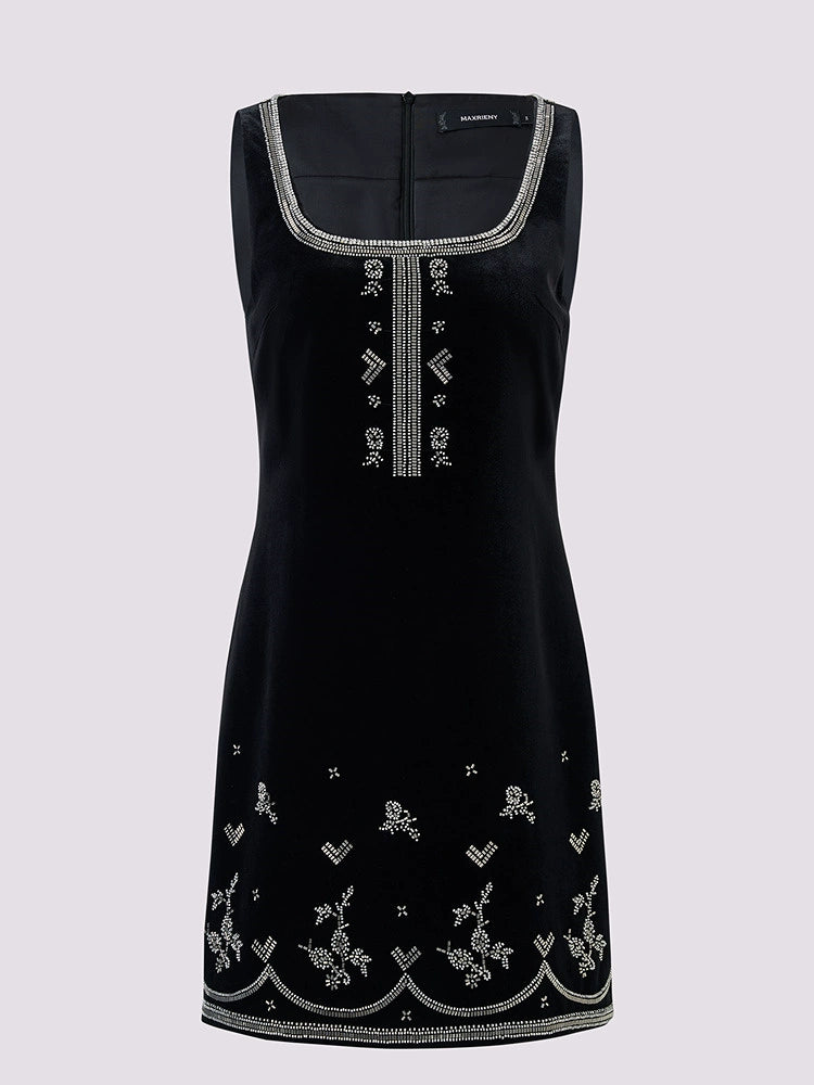 Square Neck Sleeveless Velvet Mini Dress