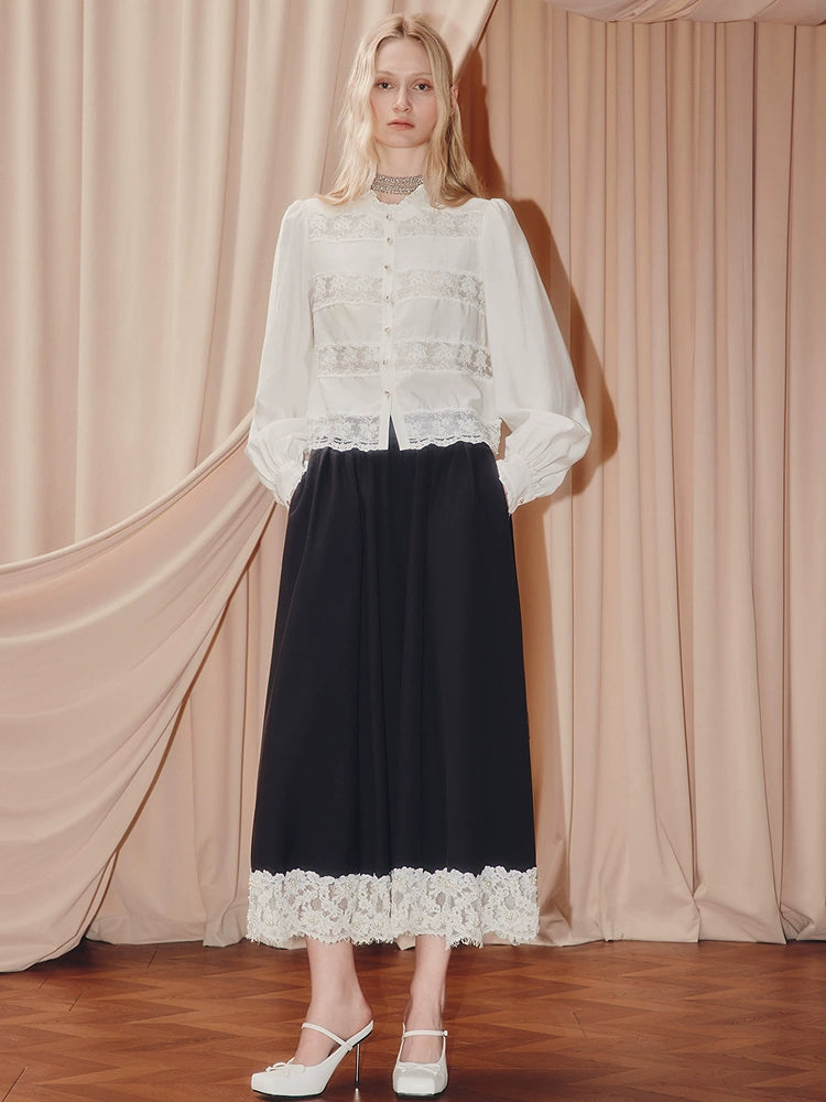 High Waist A-shaped Lace Skirt