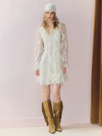 Lace Ruffled Long Sleeve Mini Dress