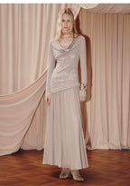 Khaki Crew Collar A Line Long Sleeve Dress