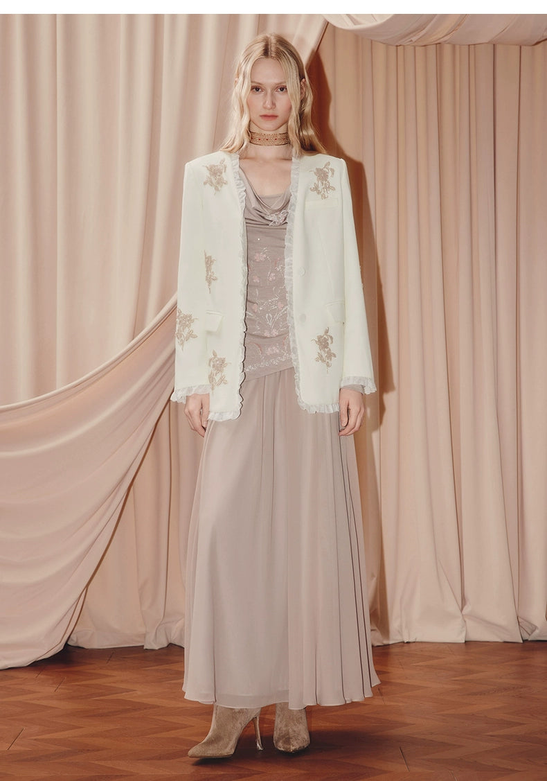 Khaki Crew Collar A Line Long Sleeve Dress