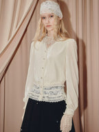 Velvet Lace V-neck Long-sleeved Top