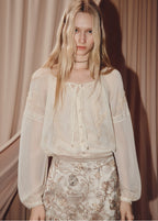 Chiffon Shirt Round Neck Lace Blouse