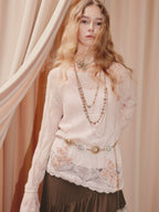 Hollow Lace Embroidered Knitted Sweater