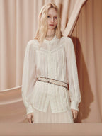 Vintage Lace Shirt Satin Long Sleeve Blouse