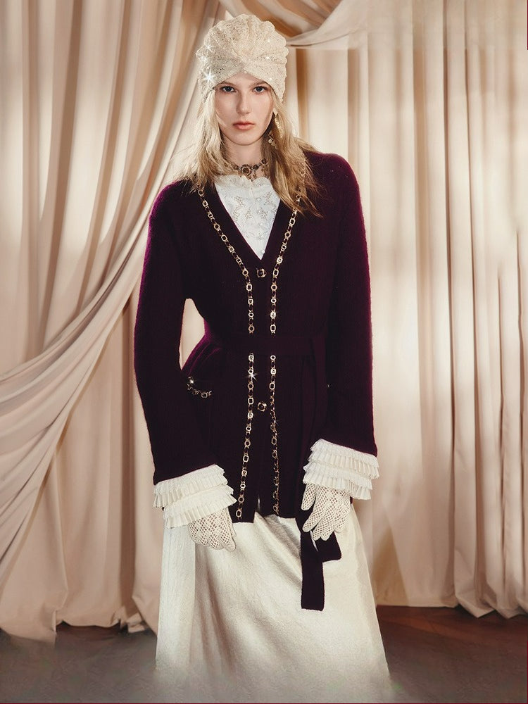 Fuchsia Lace-Up Knitted Cardigan