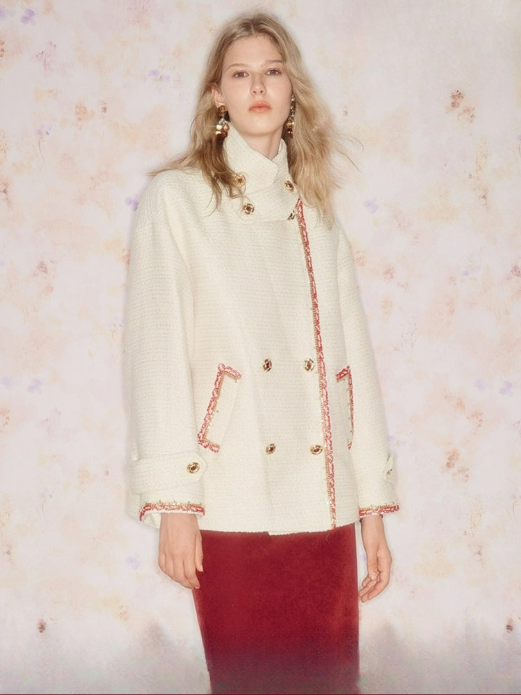 Stand Collar Wool Long Sleeve Coat