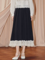 High Waist A-shaped Lace Skirt
